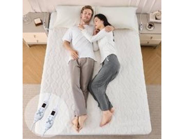 Couverture Chauffante 2 Places - Surmatelas Chauffant 135x190cm Tissu Sherpa Blanc 200g - m2 Ultra-Doux 45cm Deep Pocket 2 Zones