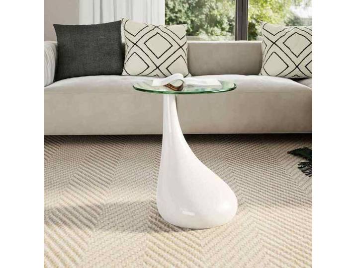 （Blanc）1X Table basse table de salon table d'appoint avec dessus de table en verre rond Blanc brillant sfj59629145