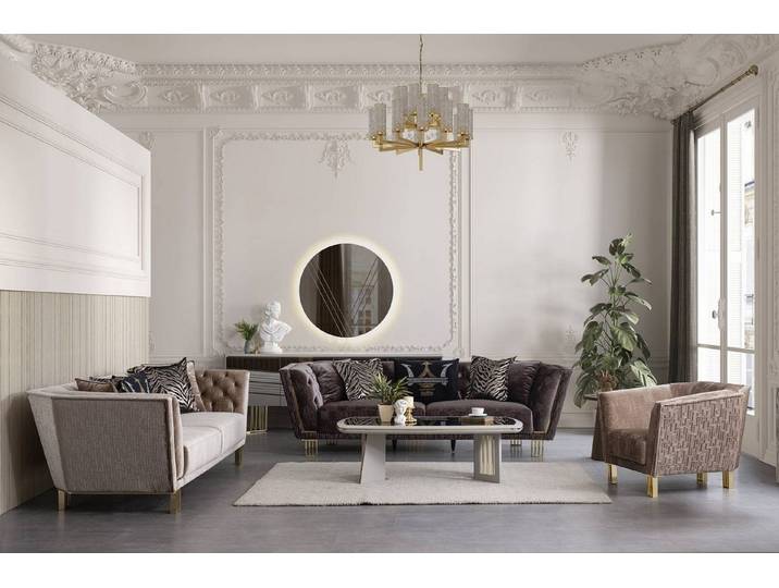 JVmoebel Polstergarnitur Elegantes Sofa in Beige – Hochwertige Textil- und Holzverarbeitung, (Set, 3-tlg., 1x Sofa 3 Sitzer + 1x Sofa 2 Sitzer + 1x Sessel), Made in Europa