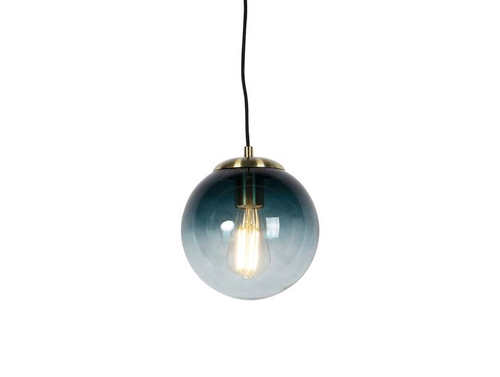 Suspension Art déco en laiton avec verre bleu océan 20 cm -