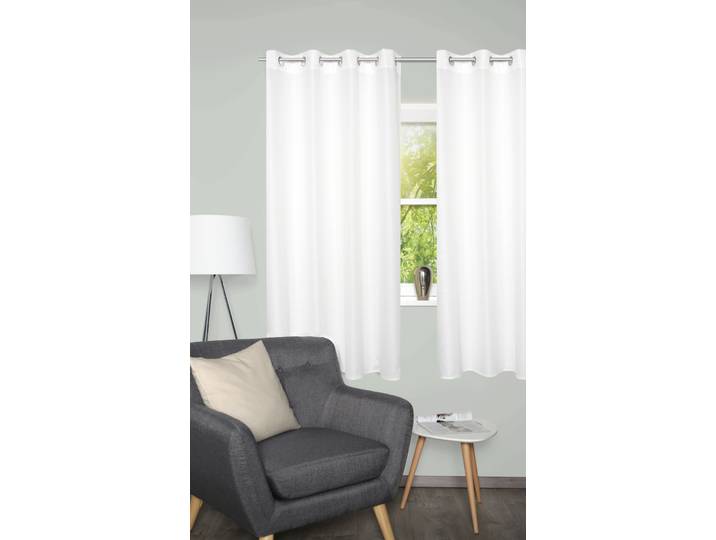Vorhang HOME BASICS BENOGA 2er SET , wollweiß, B:135cm H:175cm, Polyester, Gardinen, Vorhang, SET, Ösenschal, Uni, Dekostruktur