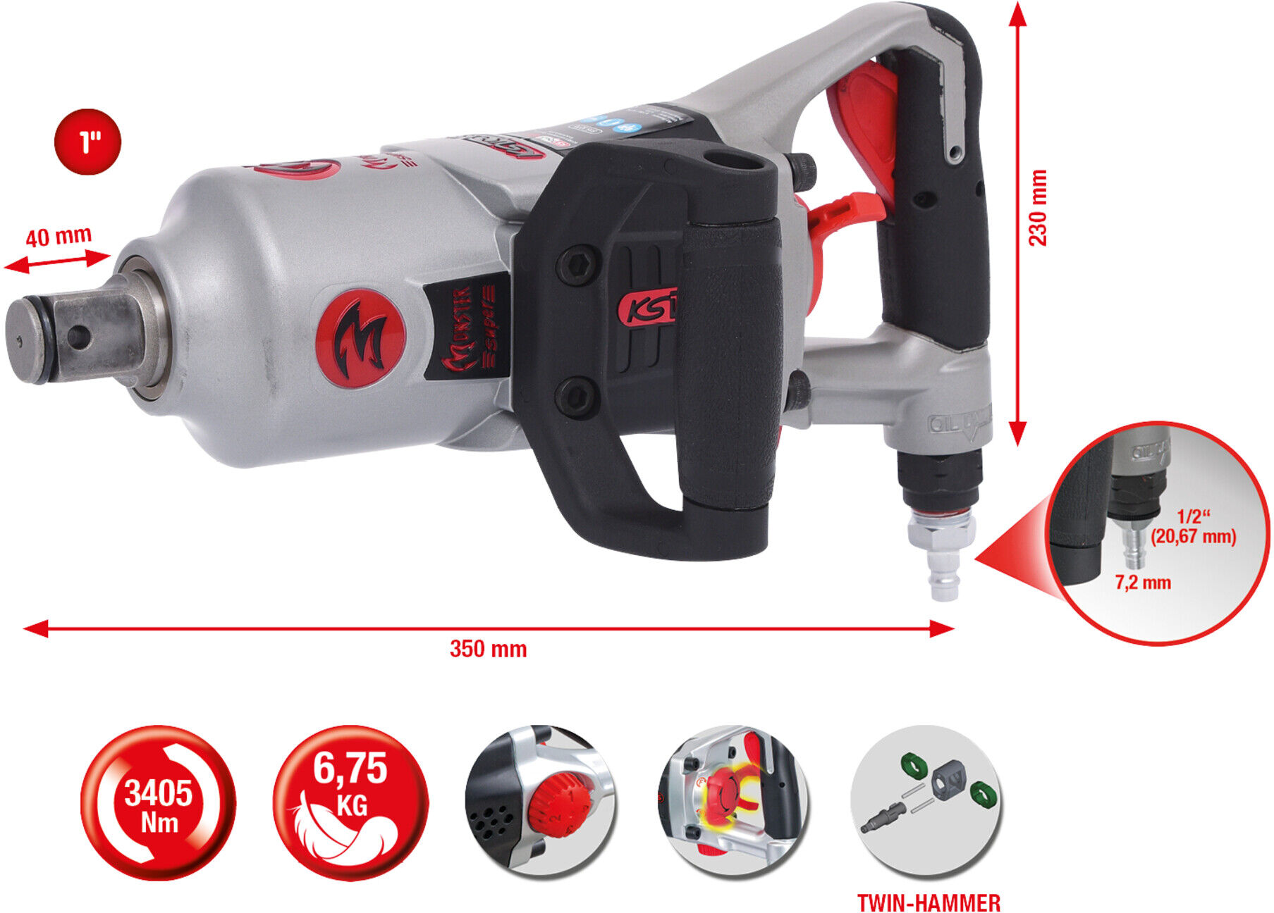 KS Tools 1" superMONSTER Hochleistungs-Druckluft-Schlagschrauber 3405Nm (515.3270)