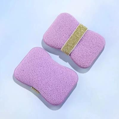 Inspired Living Exfoliating Bath Sponge Body Scrubber With Soap Saver Bag And Wrist Strap purple