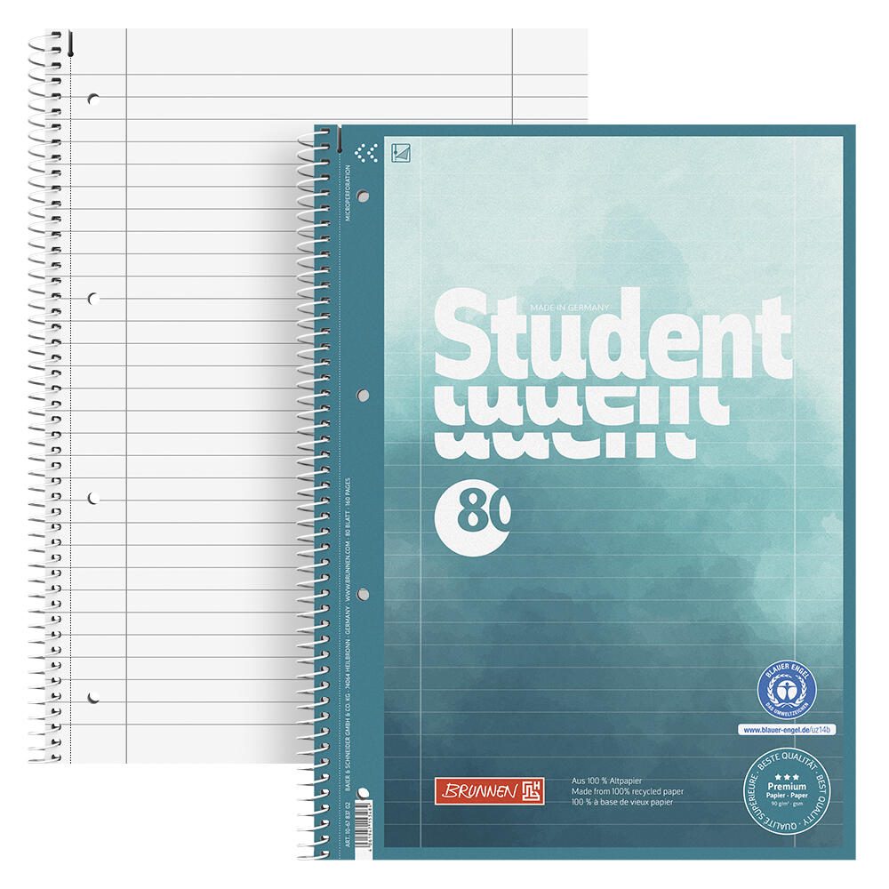 BRUNNEN Collegeblock Premium Student Recycling 27 DIN A4 liniert 106783702