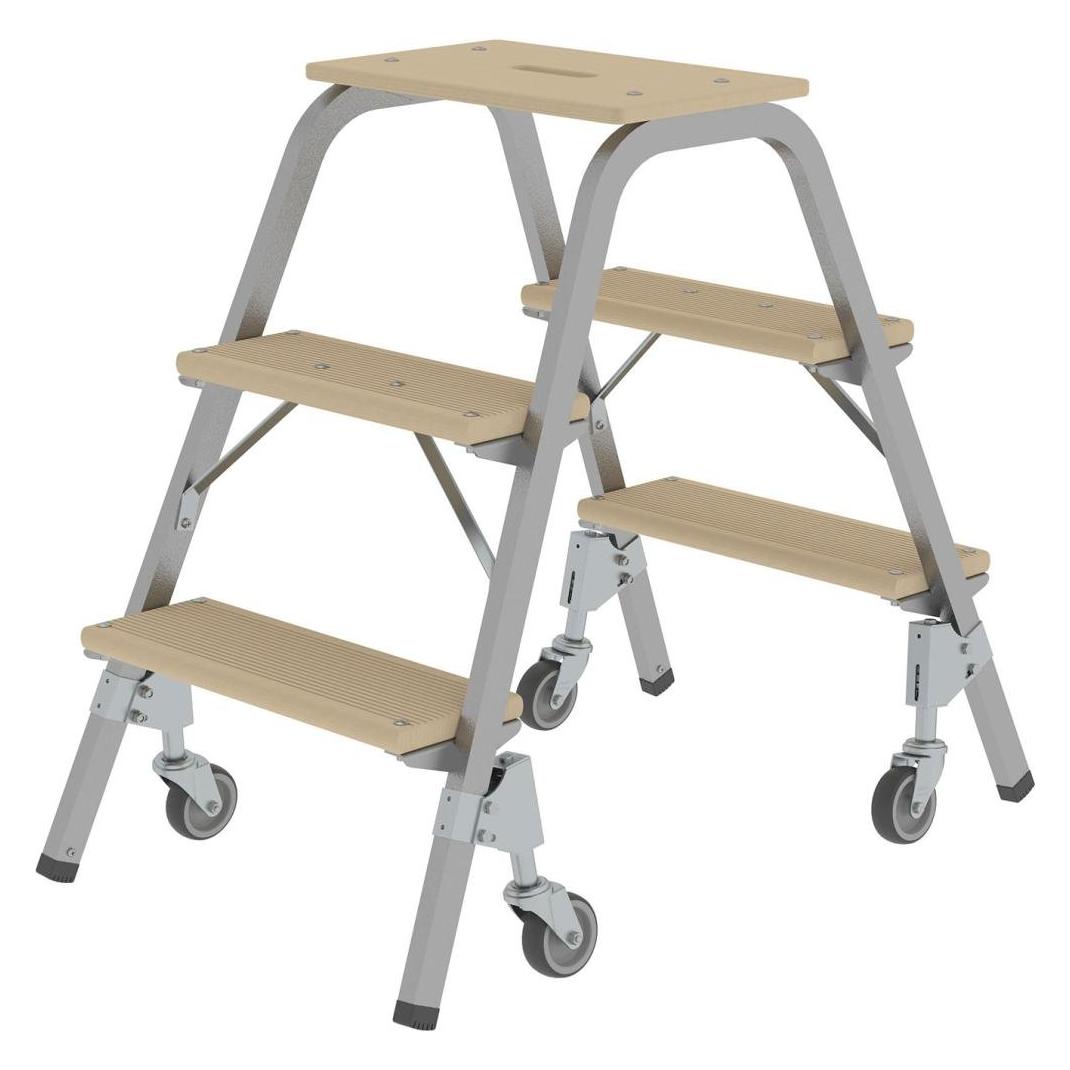 Munk Stahl-Holz-Tritt mit Lenkrollen 2x3 Stufen (Gerüst, 82 cm) (228733)