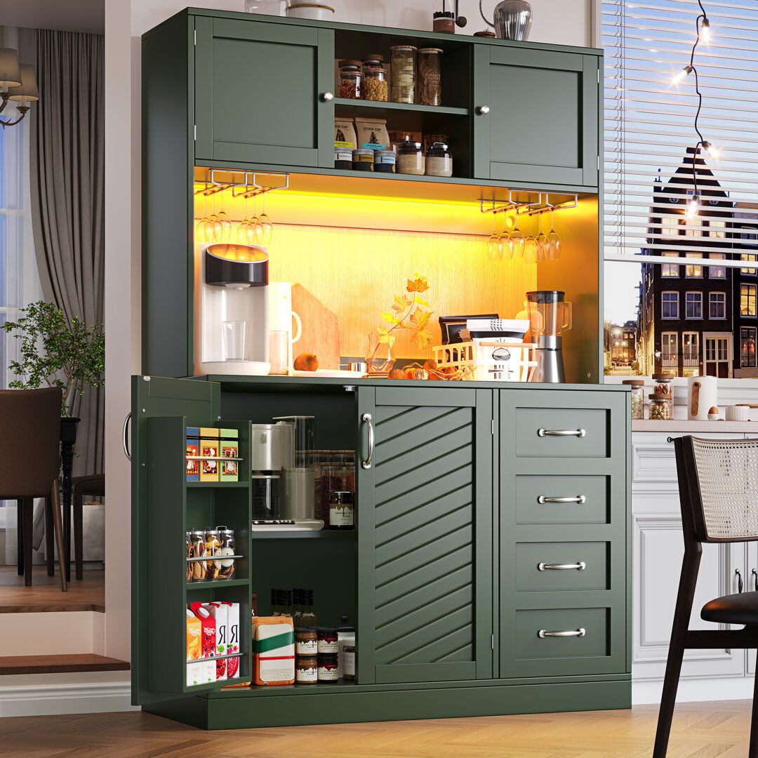 Leisure Kitchen Cabinet With Led, 4 Doors And 2 Drawers Green 188cm H X 120cm W X 40cm D