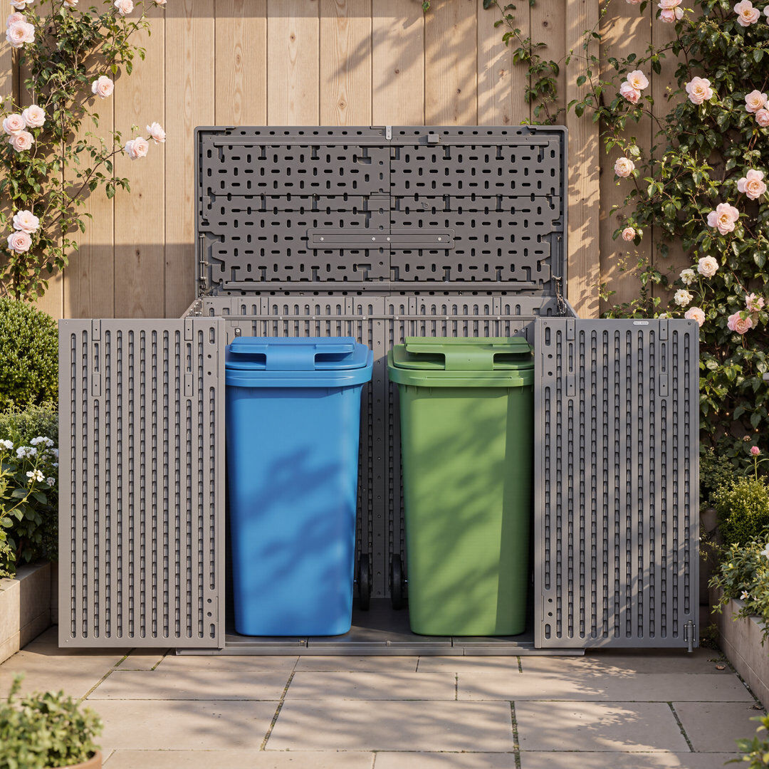 JolyDale Plastic Outdoor Storage Shed Vertical Storage Cabinet Grey 142cm W X 67cm D X 118.5cm H