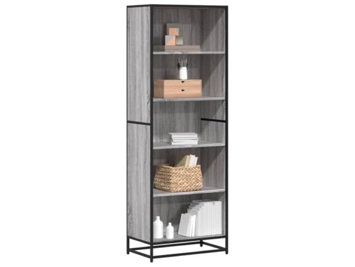 KGTKGTYER Regal Grau Sonoma 60x35x170.5 cm Holzwerkstoff Industrie-Stil 5 offene Fächer, Metallgestell, Stabil & langlebig