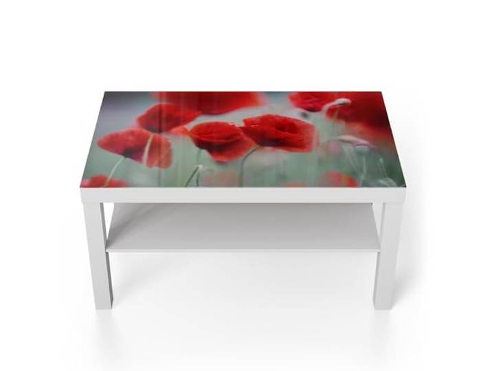 DEQORI Glastisch weiß groß 90x50 cm Motiv Mohnblütenzauber ausgefallener Beistelltisch aus Glas Hochglanz Couchtisch fürs Wohnzimmer moderner Couch Tisch mit Design