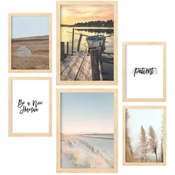 POSTER Set Mit 6 Strand Wandbild A3 & A4 Rahmen Aus Hellem Holz