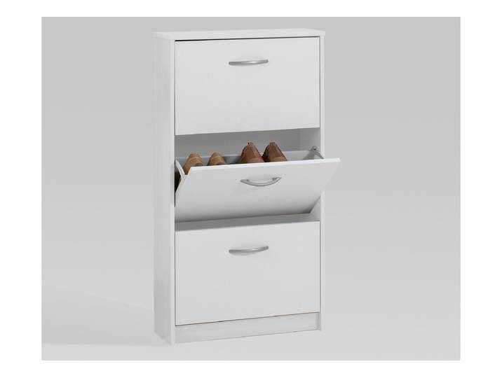 Schuhschrank FMD Step 3 , weiss (weiß), B:58,5cm H:104,5cm T:17cm, Holzwerkstoff, Schränke, Schuhschrank, Schuhkipper, 3 Schuhklappen, für schmale Flure, Tiefe: 17 cm