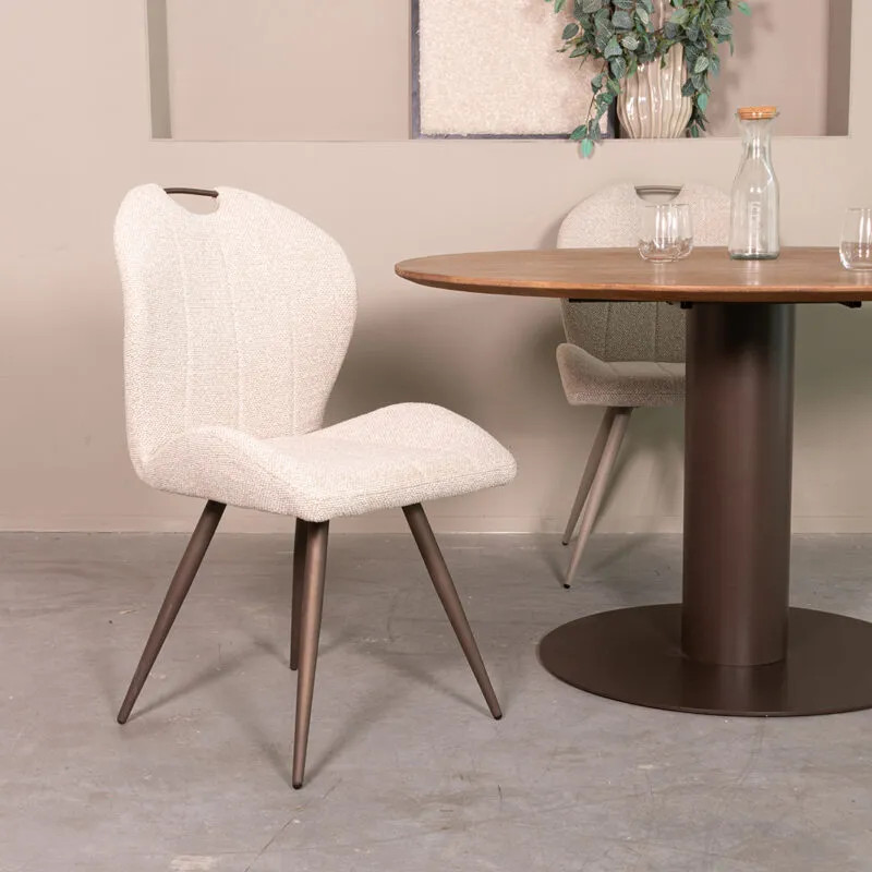 LABEL51 Eetkamerstoel Silly - Naturel Boucle - Brons Metalen Frame