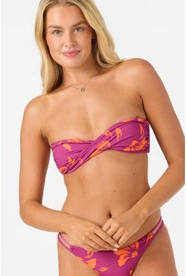 O'Neill s Avery Painted Floral Bogatel Tube Bandeau Bikini Top in Raspberry, Size Medium, Elastane/Polyamide