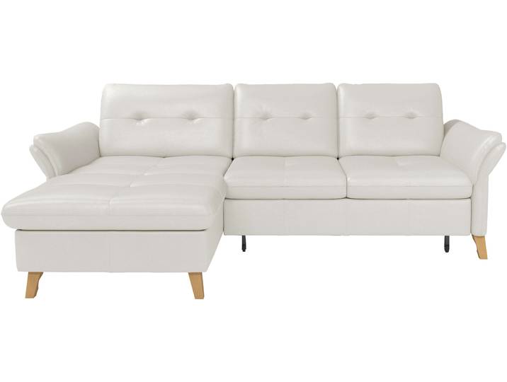 Ecksofa, Reinweiß, 268x176 cm, Naturleder, Sitztiefenverstellung, Modern, sit&more