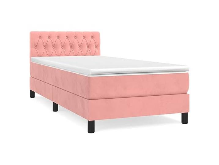 PUGYNBK Boxspringbett aus Samt, Rosa, 100 x 200 cm Verstellbares Kopfteil, Taschenfedern, mittlere Unterstützung, Bezug aus hautfreundlichem Leder