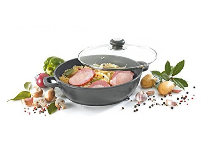 Krüger Aluguss Servierpfanne Delta Ø 28 cm (3 L) Mit Glasdeckel