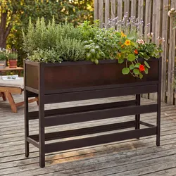 Hochbeet MCW-P96, Gemüse-/Pflanzbeet Blumenkasten Pflanzkübel Aluminium transparent 82x120x30cm ~ dunkelbraun