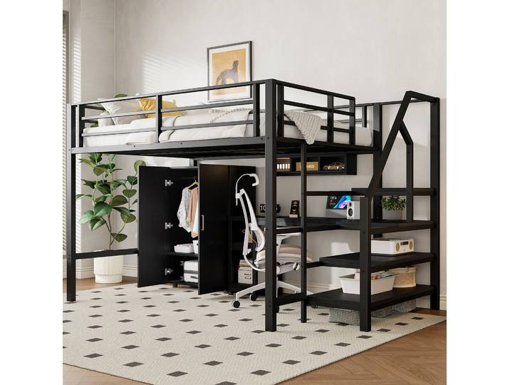 Lit Mezzanine 140x200 Avec Bureau Et Rangement Havrya