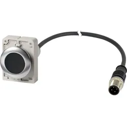 Eaton 185985 Drucktaste, flach, tastend, 1 Ö, Kabel (schwarz) mit M12A-Stecker, 4-polig, 1 m, schwarz, unbeschriftet, Frontring Metall