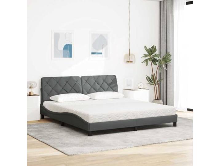 KTHLBRH Bett mit Matratze, dunkelgrau, 180 x 200 cm, Stoff PU-Schaum 22D, Kissen Kopfteil inklusive, Lattenrost, Montage erforderlich