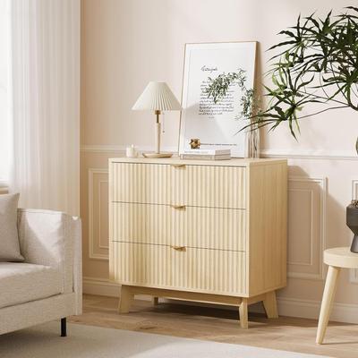 Garvee Mid-Century Fluted 3/4/5-Drawer Dresser, Natural Wood Chest of Drawers