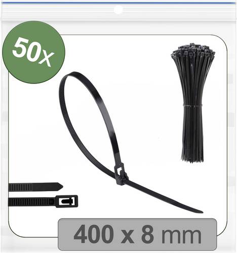 Quadrios 25CA698 25CA698 Kabelbinder 400mm 8mm Schwarz Lösbar, mit Hebelverschluss, UV-stabilisiert, Witterungsstabil 50St.