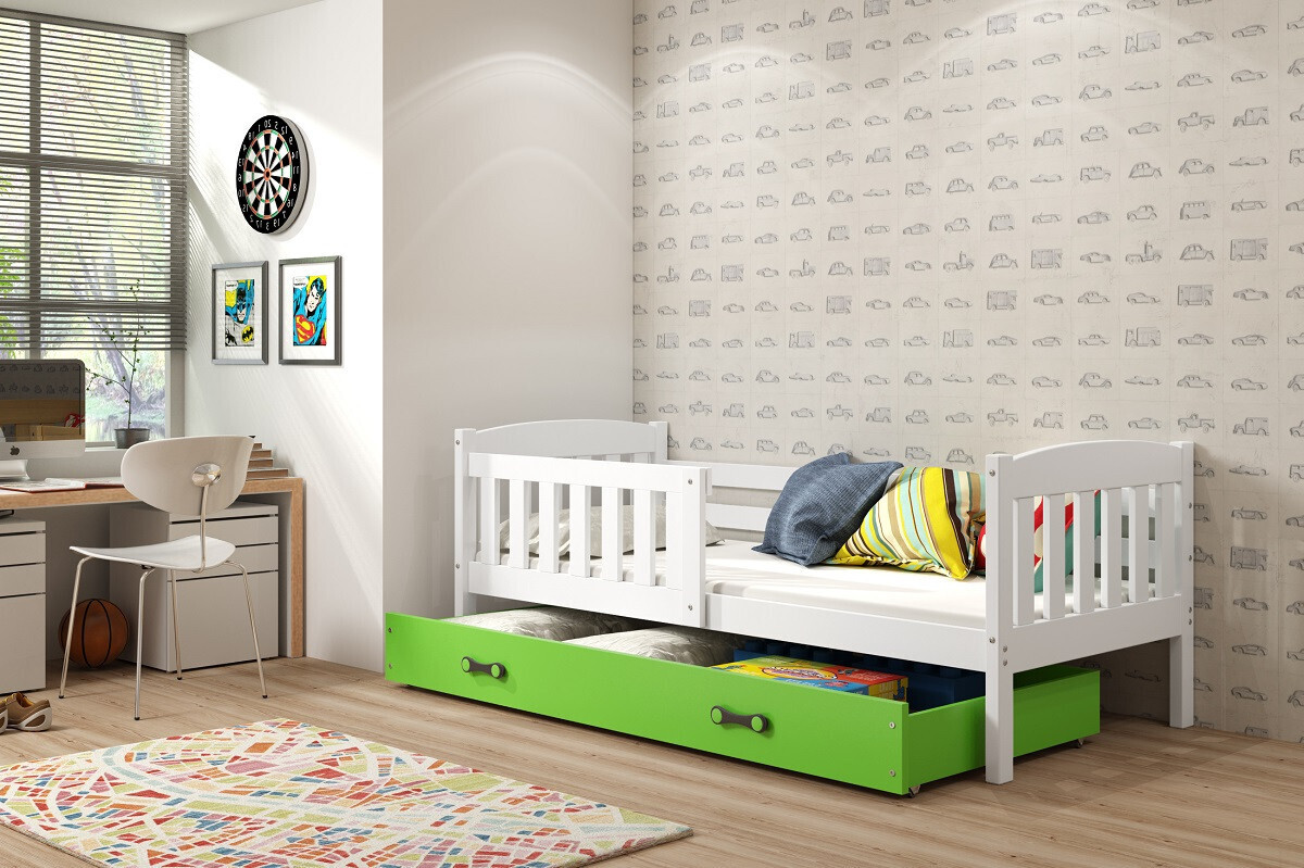 Kinderbett mit Stauraum ohne Matratze 80x190 BRIGID - Weiß / Grün