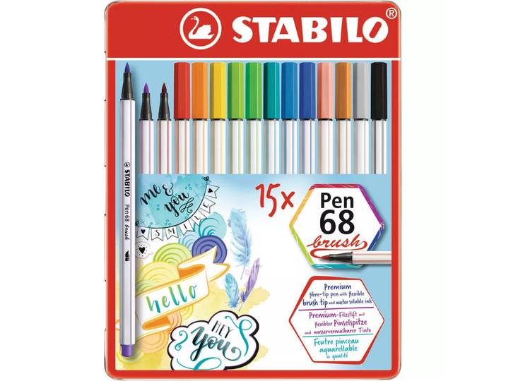 STABILO - Brushpen Pen 68 Metalletui (15Teile), Multicolor