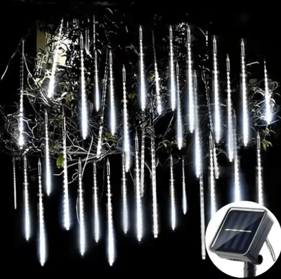 Inspire Curations Solar Meteor Shower Lights 8 Tube Falling Rain Outdoor Decor white 30cm 8 Tube