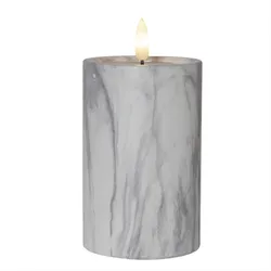 LED Stumpenkerze Marmoroptik Zement/Wachs natürliche Flamme Timer H: 15cm grau