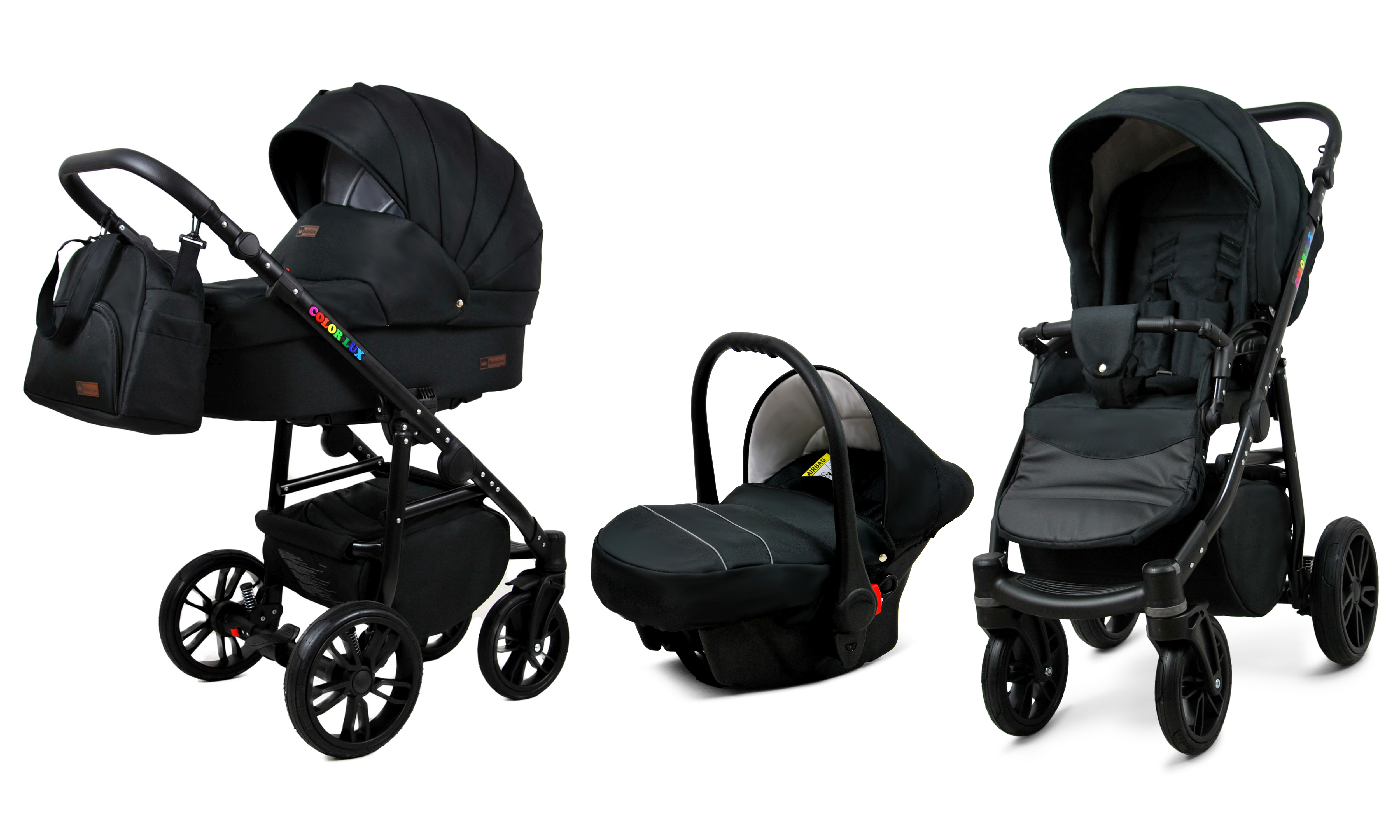 BabyLux Color Lux | 3in1 Kinderwagen Set | Onyx | Kombikinderwagen | Kinderwagenset | Buggy + B