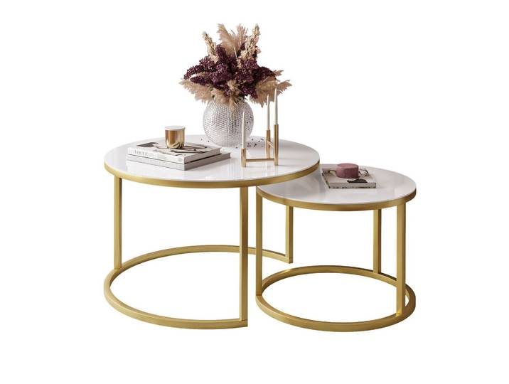COUCHTISCH 2-in-1 CIRI GLASS mit Glasplatte matt gold