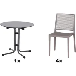 SIENA GARDEN Urban Lights Set 5teilig Square Stuhl gastrotauglich taupe mit Tisch Sola Ø80