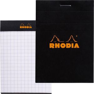 Rhodia Notizblock 112009C, schwarz, A7, kariert, 80 g/m², geheftet, 80 Blatt / 160 Seiten