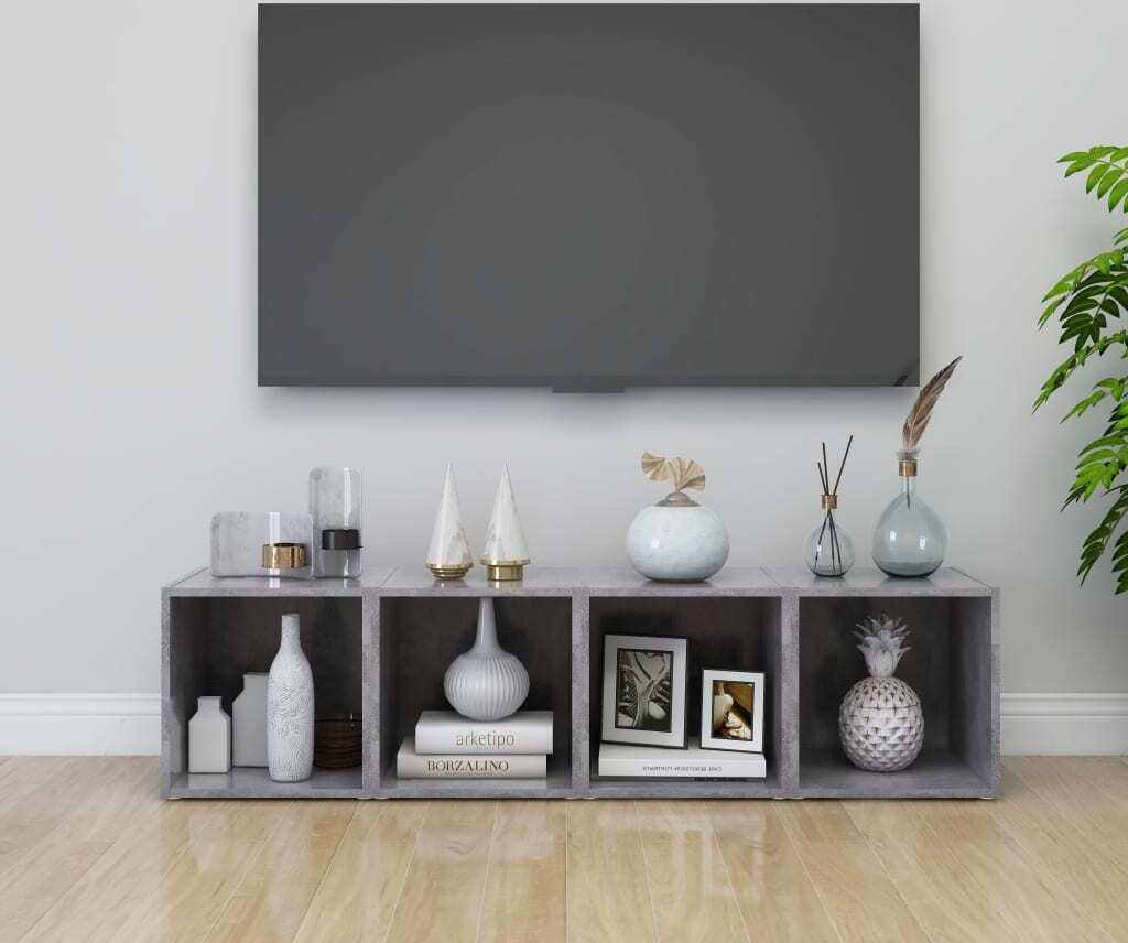 The Living Store TV-meubels, 4 stuks, betonkleur, B/D/H: 37 x 35 x 37 cm