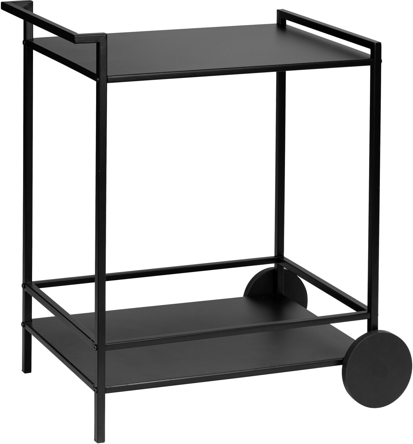 Servierwagen "JAMIE", schwarz, B:65cm H:77cm T:43cm, Eisen, Kunststoff, SCHÖNER WOHNEN-KOLLEKTION, Rollwagen, Servierwagen, Barwagen mit zwei Ablageflächen