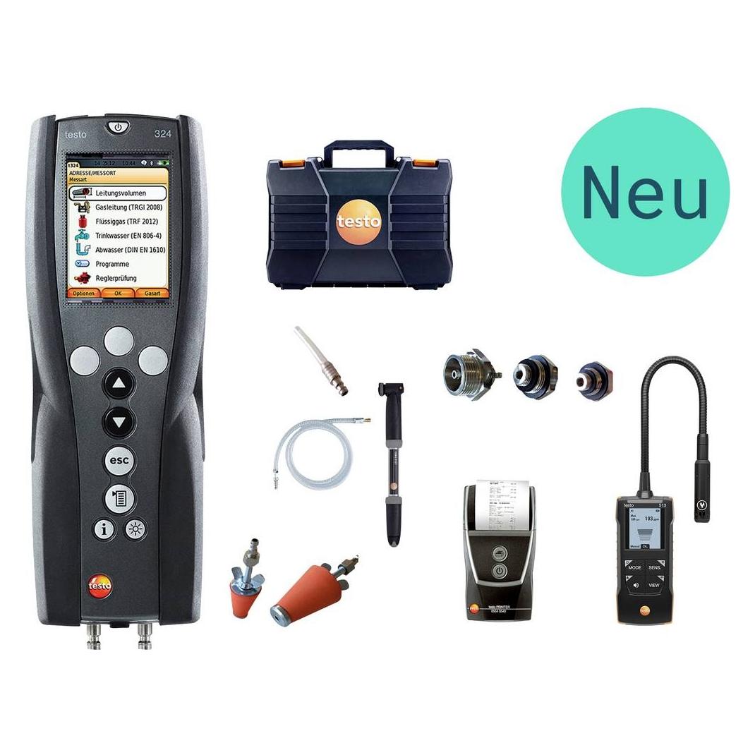 Testo Druck-Messgerät 324 Gas-Set Druck, Temperatur (Druckmessgerät) (0563 3240 80)