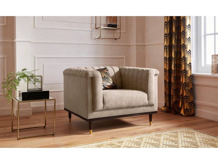 Sessel HOME AFFAIRE Chamby , beige, B:100cm H:71cm T:85cm, Luxus-Microfaser Lederoptik (100% Polyester), Scheuertouren: 40.000, Pilling: 4;Samtoptik (100% Polyester), Scheuertouren >100.000, Pilling: 5, Sessel, Sessel, mit Holzrahmen unten und Steppung im Lehnenbereich