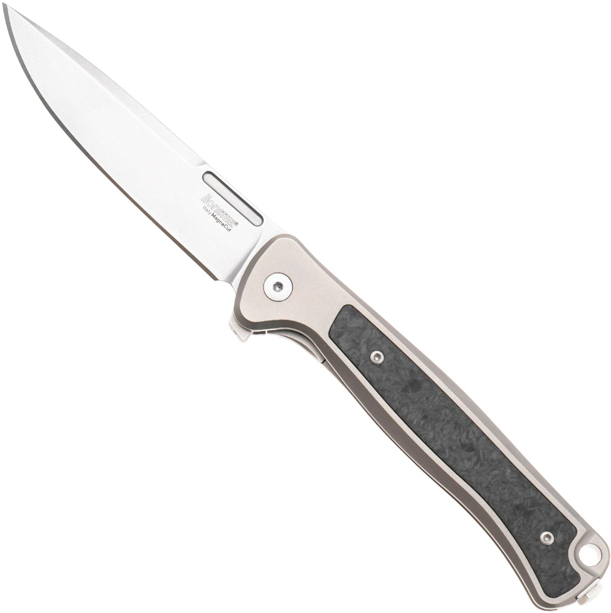 Lionsteel Skinny Solid SK01 GY Grey Titanium, Carbonfiber inlay coltello da tasca, Molletta design