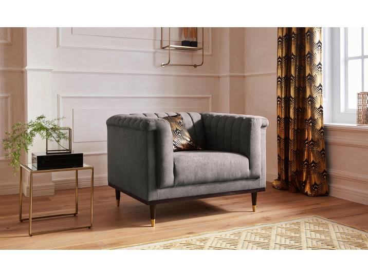 Sessel HOME AFFAIRE Chamby , grau (anthrazit), B:100cm H:71cm T:85cm, Luxus-Microfaser Lederoptik (100% Polyester), Scheuertouren: 40.000, Pilling: 4;Samtoptik (100% Polyester), Scheuertouren >100.000, Pilling: 5, Sessel, Sessel, mit Holzrahmen unten und Steppung im Lehnenbereich