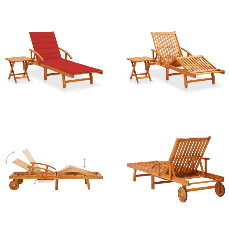 vidaXL Sonnenliege mit Tisch und Auflage Akazie Massivholz - Sonnenliege Mit Tisch - Sonnenliegen Mit Tischen - Holz-Sonnenliege Mit Tisch - Holz-Sonnenliegen Mit Tischen