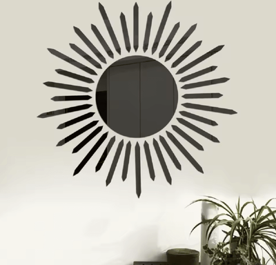 Inspire Curations Sunflower Acrylic Mirror Wall Sticker Self Adhesive 3D Floral Decor black A