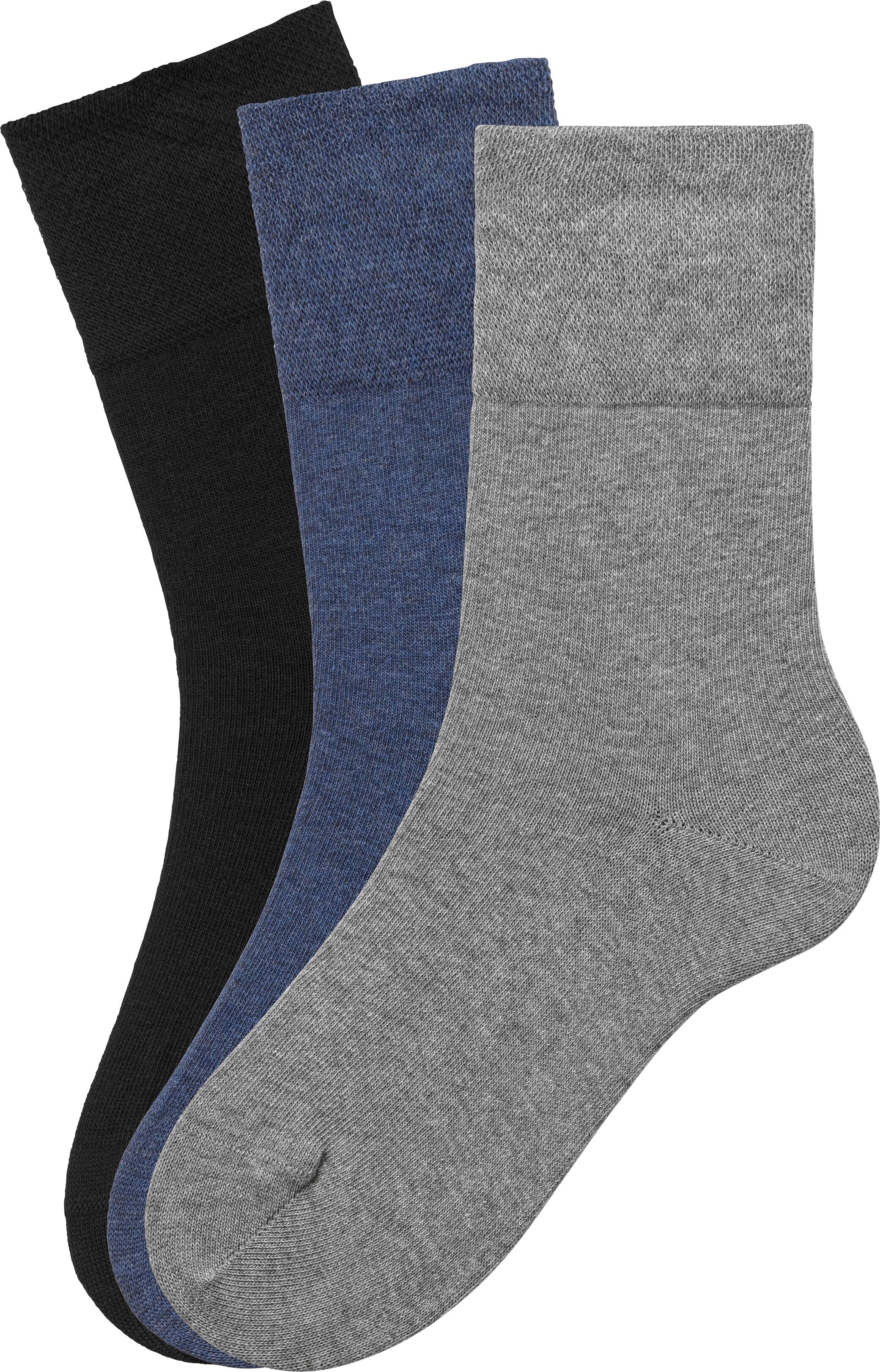 Socken H.I.S "Diabetikersocken Damen Herren Socken", Damen, Gr. 39-42, bunt (1x jeans, 1x schwarz, 1x grau, meliert), Baumwolle, Elasthan, Polyamid, unifarben, elastisch, Socken Socken, mit Komfortbund auch für Diabetiker geeignet 1x jeans, 1x schwarz, 1x
