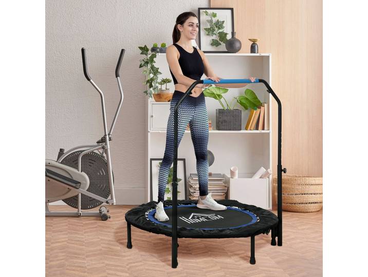 HOMCOM Trampoline Fitness Pliable Ø102cm Poignée Réglable Noir Bleu