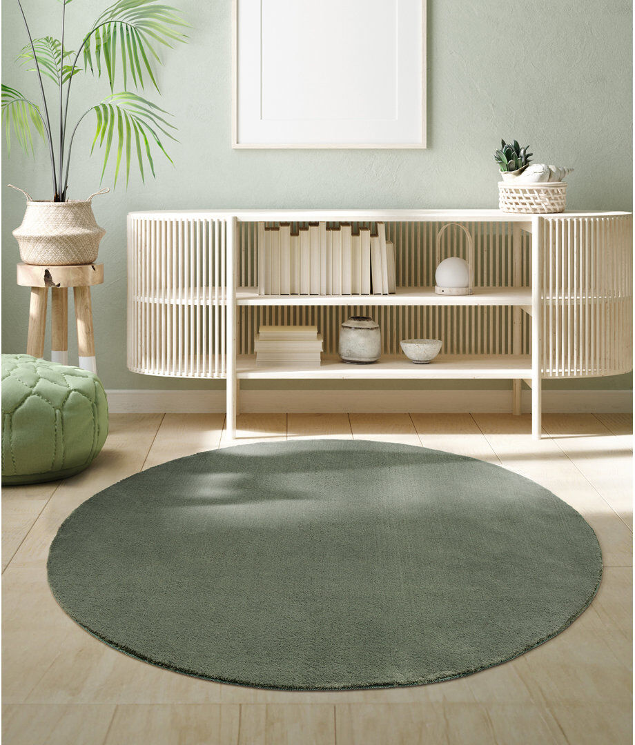 The Carpet Relax - Modern Rug, Fluffy, Short Pile, Non-Slip Underside, Washable up to 30°C, Super-Soft, Fur Look, Forest Round 200cm