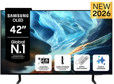 Samsung OLED AI TV 42'' QE42S90HAEXZT 4K, Processore NQ4 AI Gen3, 4K AI Upscaling Pro, Glare Free, OLED HDR+, Motion Xcelerator 165Hz, Dolby Atmos & OTS