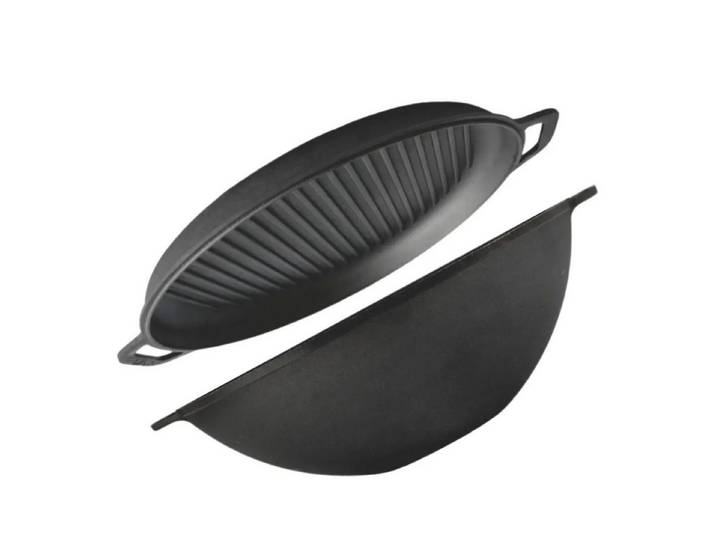 BIG-PAN Wok Ø36cm Schmortopf 8LGusseisen Deckel-Grillpafnne, Gusseisen