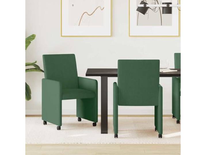 HGPOTUY Esszimmerstühle mit Rollen 2 STK. Cordstoff Grau-Grün Ergonomische Rückenlehne, Schaumstoffpolsterung, schmale Armlehnen, Sperrholz und Metall, schnelle Montage