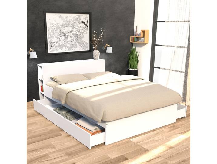 Le Quai Des Affaires - Lit 160x200 Inclus 2 Tiroirs Fara Blanc