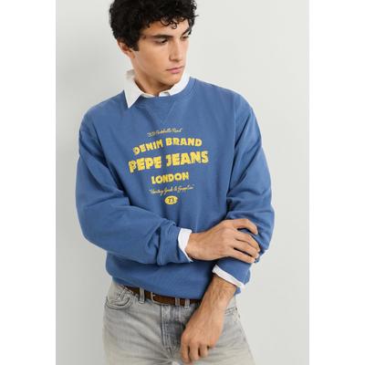 Strickpullover PEPE JEANS "Strickjacke JAXON CREW", Herren, Gr. L, sea blau, 100% Baumwolle, Pullover Strickpullover